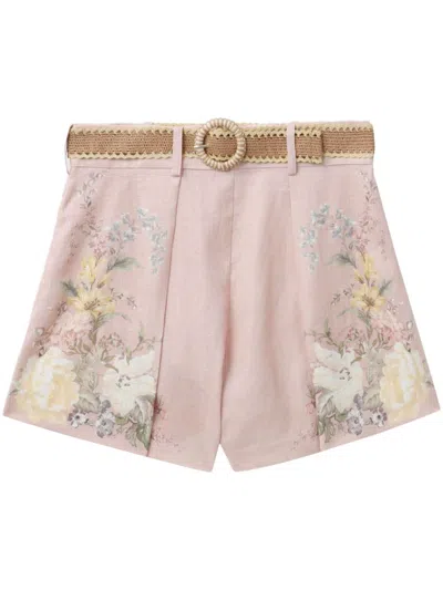 Shop Zimmermann "waverly Tuck" Shorts In Pink Floral