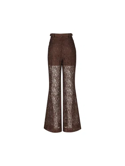 Zimmermann Illustration Belted Guipure Lace Flared Pants In Brown
