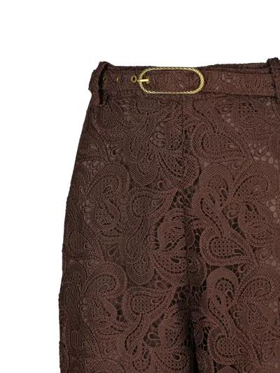 Zimmermann Illustration Belted Guipure Lace Flared Pants In Brown
