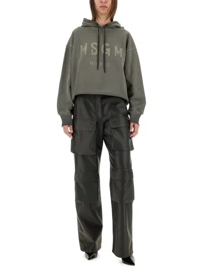 Shop Msgm Sweatshirt With Logo In Grey