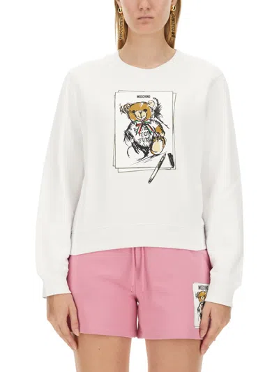 Shop Moschino Teddy Print Sweatshirt In White