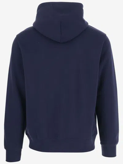 Shop Polo Ralph Lauren Cotton Blend Hoodie With Polo Bear Pattern In Blue