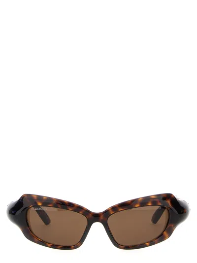 Shop Balenciaga Palazzo Rectangle Sunglasses In Brown