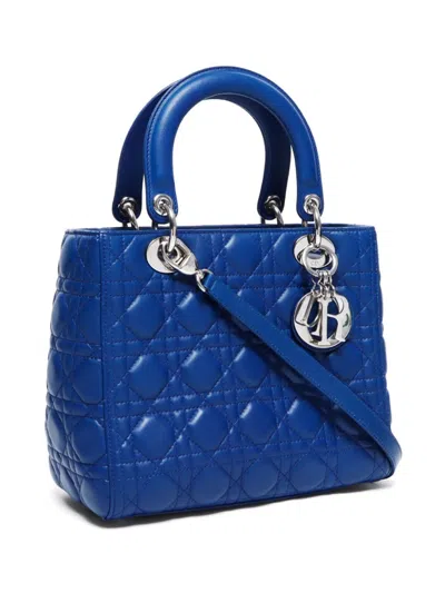 Pre-owned Dior Medium Lady  Two-way Bag In Blue