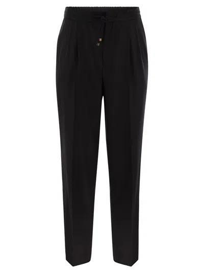 Shop Brunello Cucinelli Leisure Fit Trousers In Virgin Wool Flannel With Drawstring And Double Darts