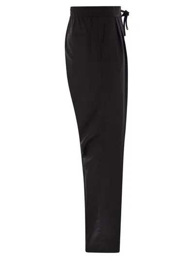 Brunello Cucinelli Men Leisure Fit Trousers In Garment-dyed Linen Gabardine With Drawstring And Doub