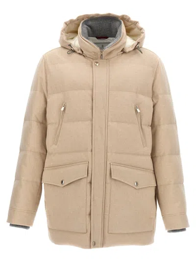 Brunello Cucinelli Knit Insert Down Jacket Puffer Jackets Beige
