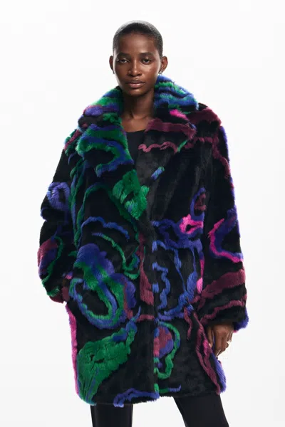 Desigual M. Christian Lacroix Fur-effect Coat In Black