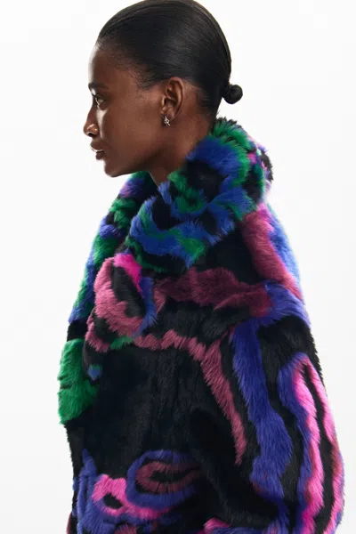 Desigual M. Christian Lacroix Fur-effect Coat In Black