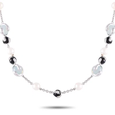 Marina B 18k White Gold 4.5 Ct Diamond, Onyx, Pearl And Aqua Necklace Mb06-080824 In White