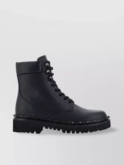 Valentino Studded Calfskin Chunky Sole Ankle Boots