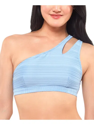 Jessica Simpson Womens Ribbed One Shoulder Bikini Swim Top In Blue