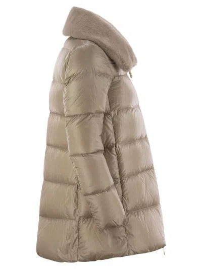 Shop Herno Down Jacket With Cruelty Free Fur Details