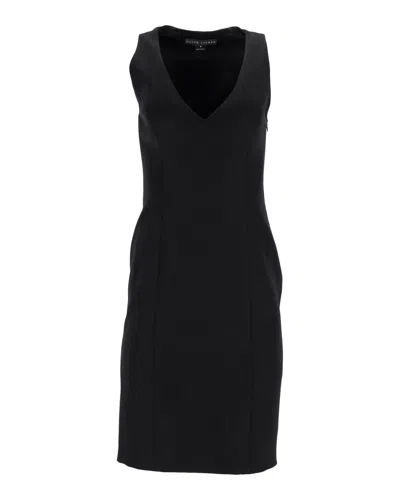 Polo Ralph Lauren Sleeveless V-neck Dress In Black Wool In Black