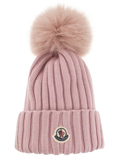 Shop Moncler Wool Cap With Pom Pom