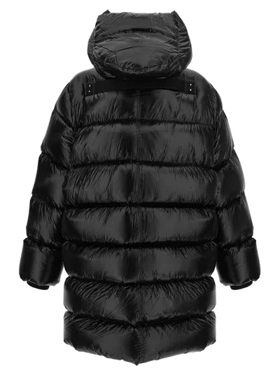 Rick Owens Quilted Black Down Coat With Design In Black
