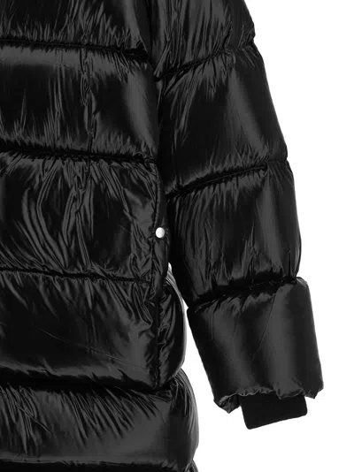 Rick Owens Quilted Black Down Coat With Design In Black