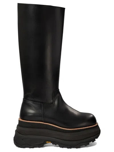 Sacai Tall Boots With Lug Sole And Platform In Black