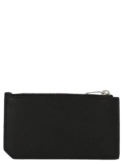 Saint Laurent Fragments Zipped Card Case In Grain De Poudre Leather Accessories In Black