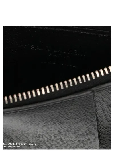 Saint Laurent Fragments Zipped Card Case In Grain De Poudre Leather Accessories In Black