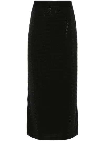 Versace Jeans Couture Black Midi Skirt With Logo Waistband