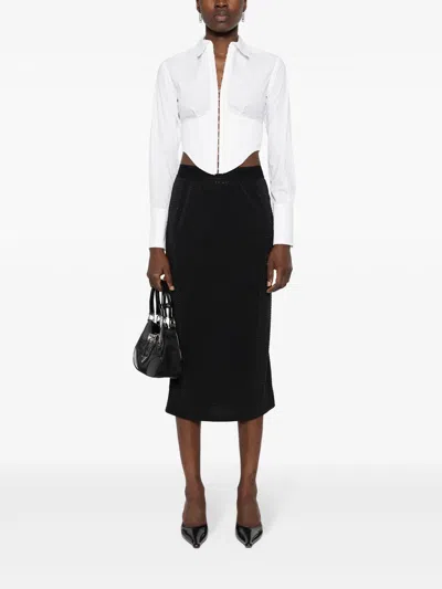 Versace Jeans Couture Black Midi Skirt With Logo Waistband