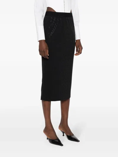 Versace Jeans Couture Black Midi Skirt With Logo Waistband