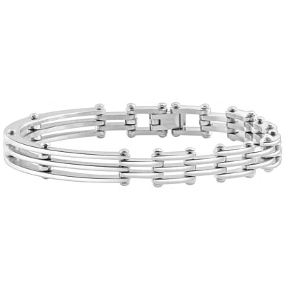 Pompeii3 Men's Steel Polished Single Tone 7.5mm Link Flexible 8 " Cuffed Bracelet In Silver