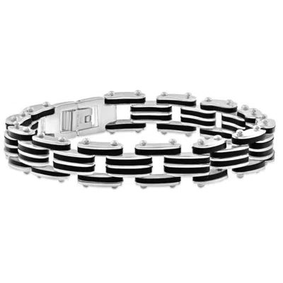 Pompeii3 Men's Steel Brushed And Black Two Tone 3.5mm Link Flexible 8.5 " Bracelet In Silver