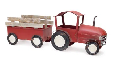 Houzbling Tractor With Wagon 27.5"l X 10.25"h Iron/wood