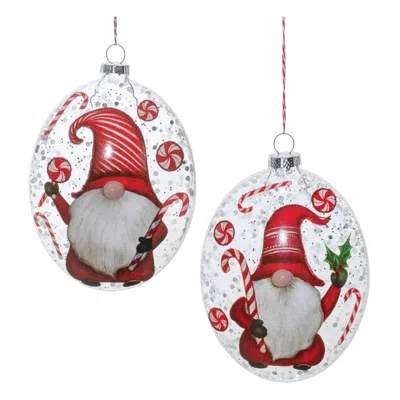 Houzbling Gnome Disc Ornament (set Of 12) 6"h Glass