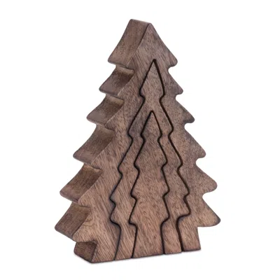 Houzbling Triple Tree Puzzle (set Of 2) 8.5"h Wood