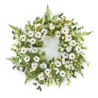 Houzbling Mixed Foliage And Daisy Wreath 22.5"d Polyester/plastic