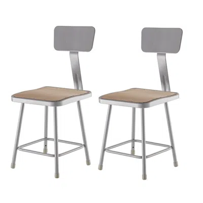 National Public Seating Nps 18" Heavy Duty Square Seat Steel Stool With Backrest, Grey