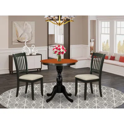 East West Furniture 3-piece Dining Table Set Include A Wood Table And 2 Linen Fabric Kitchen Chairs With Ladder Back - B
