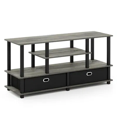 Furinno Jaya Large Tv Stand For Up To 50-inch Tv With Storage Bin, French Oak Grey/black