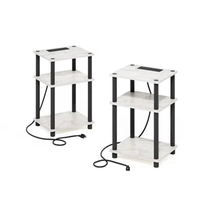 FURINNO JUST 3-TIER TURN-N-TUBE USB AND TYPE-C CHARGING PORT END TABLE, SET OF 2 