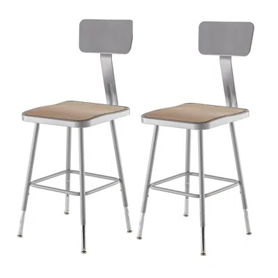 National Public Seating Nps 19"-27" Height Adjustable Heavy Duty Square Seat Steel Stool With Backrest, Grey