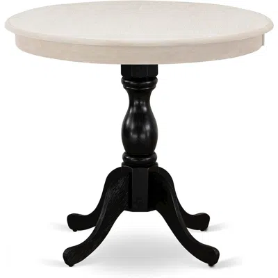 East West Furniture Antique 36" Round Kitchen Table For Compact Space - Wirebrushed Butter Cream Top & Black Pedestal
