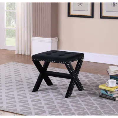 Best Master Furniture Velvet Fabric Upholstered Square Accent Bench In Black