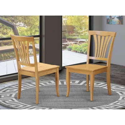 East West Furniture Avon Dining Room Chair Wood Seat - Oak Finish, Set Of 2
