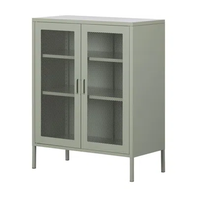 South Shore Furniture Eddison Mesh 2-door Storage Cabinet, Sage Green