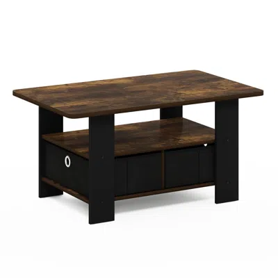 Furinno Andrey Coffee Table With Bin Drawer, Amber Pine/black
