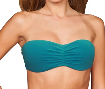 Zali Center Ruched Bandeau Bikini Top In Peacock In Blue