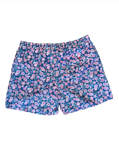 Isaia Mens Blue Pink Floral Patterned Swim Trunk In Blue
