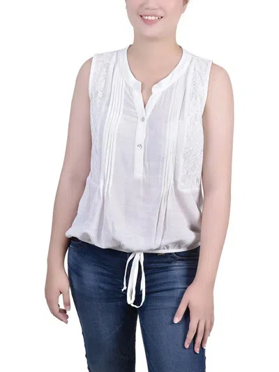 Ny Collection Petite Size Sleeveless Pintucked Blouse In White