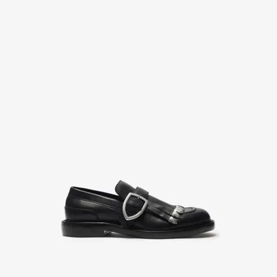 Shop Burberry Leather Cobble Fringe Loafers In Black