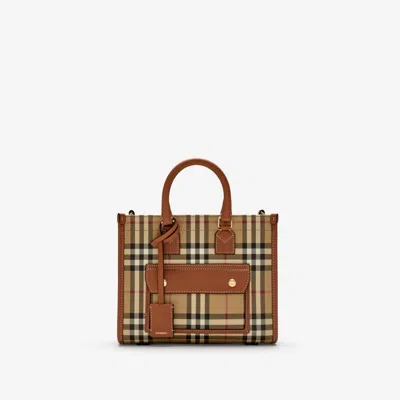 Burberry Freya Check Tote Bag In Archive Beige/briar Brown