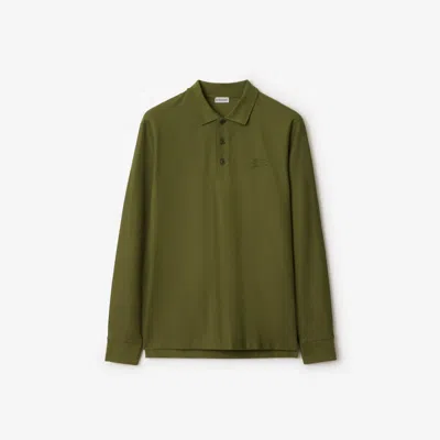 Shop Burberry Long-sleeve Cotton Polo Shirt In Olive