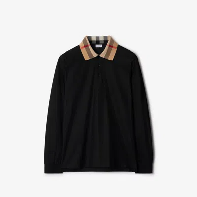 Burberry Cody Beige Polo Shirt With Long Sleeves And Check Motiv On The Collar In Cotton Man In Black